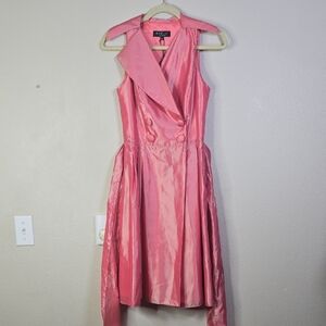 ABS Allen Schwartz  Pink Collared Neck Button Belted  Double-Breasted Midi Dress